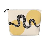 Borsa da viaggio per il trucco da donna di grande capacità, motivo serpente nero e giallo, in imitazione canapa, impermeabile, con cerniera, portatile, monostrato