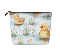 Borsa da viaggio per il trucco da donna, grande capacità, a forma di anatra gialla, impermeabile, monostrato, in imitazione canapa, con cerniera, portatile