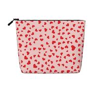 Borsa da viaggio per il trucco da donna, grande capacità, con tanti piccoli cuori rossi, per San Valentino, impermeabile, monostrato, in imitazione canapa, con cerniera, portatile