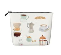 Borsa da viaggio per il trucco da donna, grande capacità, modello Coffee Afternoon Tea, impermeabile, monostrato, in imitazione canapa, con cerniera, portatile