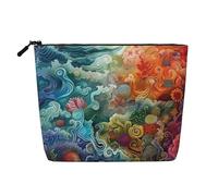 Borsa da viaggio per il trucco da donna, grande capacità, modello Deep Rainbow Water Wave, impermeabile, monostrato, in imitazione canapa, con cerniera, portatile.