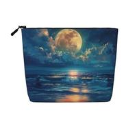 Borsa da viaggio per il trucco da donna, grande capacità, modello Full Dark Blue Moon, impermeabile, monostrato, in imitazione canapa, con cerniera, portatile.