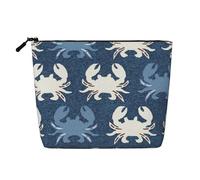 Borsa da viaggio per il trucco da donna, grande capacità, modello granchio blu e bianco, impermeabile, monostrato, in imitazione canapa, con cerniera, portatile