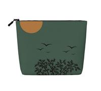 Borsa da viaggio per il trucco da donna, grande capacità, modello Tree And Bird, impermeabile, monostrato, in imitazione canapa, con cerniera, portatile, organizer per cosmetici.