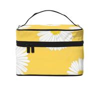 Borsa da viaggio per il trucco da donna, grande organizer per cosmetici, aster bianco e giallo con margherita.