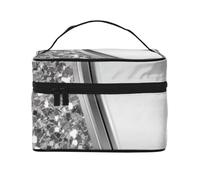 Borsa da viaggio per il trucco da donna, grande organizer per cosmetici, finto glitter argento