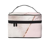 Borsa da viaggio per il trucco da donna, grande organizer per cosmetici, in marmo rosa misto oro.