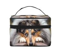 Borsa da viaggio per il trucco da donna, grande organizer per cosmetici, motivo: Rough Collie Bokeh Railway Dogs Pets Rough