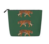 Borsa da viaggio per il trucco da donna Green Fierce Tiger, grande capacità, impermeabile, in simil canapa, con cerniera, portatile