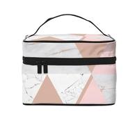 Borsa da viaggio per il trucco da donna, motivo marmorizzato a triangolo in oro rosa, grande organizer per cosmetici