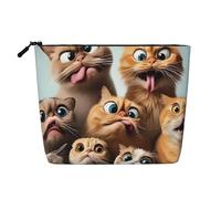 Borsa da viaggio per il trucco da donna Weird Cat, grande capacità, impermeabile, in simil canapa, con cerniera, portatile, a singolo strato, organizer per cosmetici.