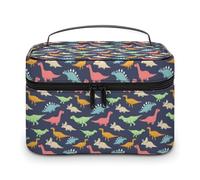 Borsa da viaggio per il trucco da uomo e da donna, colorata, con simpatici dinosauri e animali anime, con scomparti e manico, per matrimoni, feste, grande capacità, impermeabile, per la cura della p