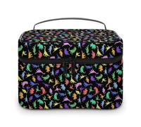 Borsa da viaggio per il trucco da uomo e da donna, con dinosauri colorati, con scomparti e manico, per feste di nozze, grande capacità, impermeabile, per la cura della pelle, articoli da toeletta e