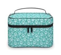 Borsa da viaggio per il trucco da uomo e da donna, con divertenti anime e zampe di cane, verde, con scomparti e manico, per feste di nozze, grande capacità, impermeabile, per la cura della pelle, da