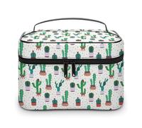 Borsa da viaggio per il trucco da uomo e da donna, con motivo a cactus, verde, succulento, con scomparti e manico, per feste di nozze, grande capacità, impermeabile, per la cura della pelle, da toel