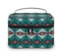 Borsa da viaggio per il trucco da uomo e da donna, con motivo geometrico africano floreale verde, con scomparti e manico, per feste di nozze, grande capacità, impermeabile, per la cura della pelle,
