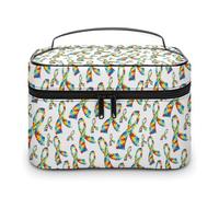 Borsa da viaggio per il trucco da uomo e da donna, con motivo retrò a puzzle e nastro, per la consapevolezza dell'autismo, con scomparti e manico, per feste di nozze, grande capacità, impermeabile,