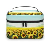 Borsa da viaggio per il trucco da uomo e da donna, con paesaggio di girasoli ad, con scomparti e manico, per feste di nozze, grande capacità, impermeabile, per la cura della pelle, da toe