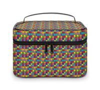 Borsa da viaggio per il trucco da uomo e da donna, con scomparti, manico, motivo: puzzle anime, per la consapevolezza dell'autismo, grande capacità, impermeabile, per la cura della pelle, organizer