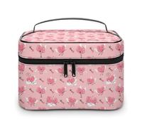Borsa da viaggio per il trucco da uomo e da donna, con simpatici cartoni animati, motivo: amore e cuori, con scomparti e manico, per matrimoni, feste, grande capacità, impermeabile, per la cura dell