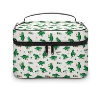 Borsa da viaggio per il trucco da uomo e da donna, con simpatici dinosauri verdi, con scomparti e manico, per matrimoni, feste, grande capacità, impermeabile, per la cura della pelle, articoli da to
