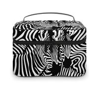 Borsa da viaggio per il trucco da uomo e da donna, con strisce di zebra anime, con scomparti e manico, per feste di nozze, grande capacità, impermeabile, per la cura della pelle, da toeletta, organi
