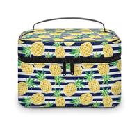 Borsa da viaggio per il trucco da uomo e da donna, motivo: Anime Pines, a righe bianche e blu navy, con scomparti e manico, per feste di nozze, grande capacità, impermeabile, per la cura della pelle