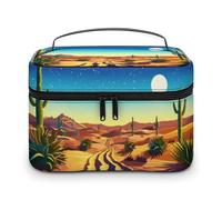 Borsa da viaggio per il trucco da uomo e da donna, motivo: cactus del deserto con, con scomparti e manico, per feste di nozze, grande capacità, impermeabile, per la cura della pelle, da t