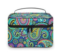 Borsa da viaggio per il trucco da uomo e da donna, stile vintage, stile anime, retrò, verde, floreale, con scomparti, manico, per feste di nozze, grande capacità, impermeabile, per la cura della pel