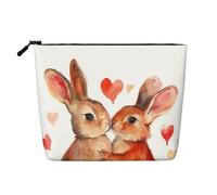Borsa da viaggio per il trucco Deep Love Rabbit, grande capacità, per donna, impermeabile, monostrato, in finta canapa, portatile, con cerniera