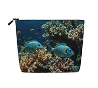 Borsa da viaggio per il trucco Deep Sea Fish di grande capacità per donna, borsa cosmetica portatile con cerniera, impermeabile, monostrato, in imitazione canapa, custodia per cosmetici
