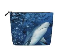 Borsa da viaggio per il trucco Deep Sea Shark di grande capacità per donna, borsa cosmetica portatile con cerniera, impermeabile, monostrato, in canapa sintetica, custodia per cosmetici