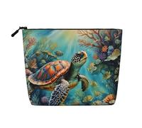 Borsa da viaggio per il trucco Deep Sea Turtle, grande capacità, per donna, impermeabile, monostrato, in finta canapa, con cerniera, portatile
