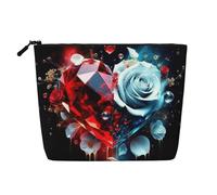 Borsa da viaggio per il trucco di grande capacità Fire And Lce Rose Love per San Valentino, per donna, impermeabile, monostrato, in finta canapa, portatile, con cerniera