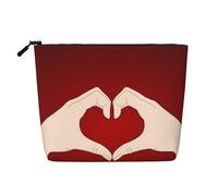 Borsa da viaggio per il trucco di grande capacità per coppia a forma di cuore, per San Valentino, per donna, impermeabile, monostrato, in imitazione canapa, con cerniera, portatile