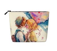 Borsa da viaggio per il trucco di grande capacità per donna, motivo "coppia, amore, sogno, bacio", per San Valentino, impermeabile, monostrato, in finta canapa, portatile, con cerniera