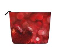 Borsa da viaggio per il trucco di grande capacità per donna, motivo "Red Flash Of Love" per San Valentino, impermeabile, monostrato, in finta canapa, con cerniera, portatile