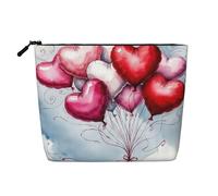 Borsa da viaggio per il trucco di grande capacità per donne, motivo "Love Balloons In The Clouds", per San Valentino, con motivo a palloncini d'amore tra le nuvole, impermeabile, in simil canapa, con