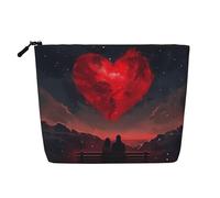 Borsa da viaggio per il trucco di grande capacità per donne, per San Valentino, "Apprezzare l'amore al buio", impermeabile, monostrato, in imitazione canapa, con cerniera, portatile