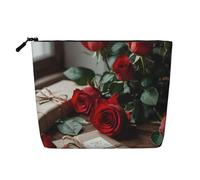Borsa da viaggio per il trucco di grande capacità per San Valentino, con busta a forma di rosa, per donna, impermeabile, monostrato, in imitazione canapa, con cerniera, portatile