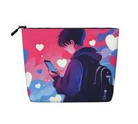 Borsa da viaggio per il trucco di grande capacità per San Valentino, Love Is In The Air, per donna, impermeabile, monostrato, in imitazione canapa, con cerniera, portatile