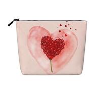 Borsa da viaggio per il trucco di grande capacità Petal Flying Love per San Valentino, per donna, impermeabile, monostrato, in imitazione canapa, con cerniera, portatile