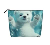 Borsa da viaggio per il trucco di grande capacità "White Bear In The Water" per donna, impermeabile, monostrato, in imitazione canapa, con cerniera, portatile