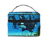 Borsa da viaggio per il trucco di varie verdure, borsa cosmetica impermeabile pieghevole borsa da toilette regalo per insegnanti, Killer Wales Nuotare Lungo, Taglia unica
