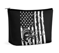 Borsa da viaggio per il trucco, grande capacità, borsa cosmetica con bandiera americana per la pesca al black bass in bianco e nero per le donne, borsa da toilette portatile impermeabile, borsa tote d