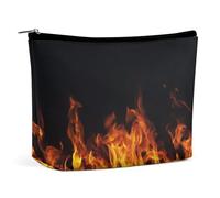 Borsa da viaggio per il trucco, grande capacità, fiamma di fuoco ardente su borsa cosmetica nera per donna, organizer per accessori da toilette impermeabile, borsa portatile per pennelli da trucco