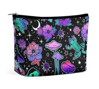 Borsa da viaggio per il trucco, grande capacità, motivo: fiori viola, trippy, goth, funghi, borse per cosmetici floreali per donne, borsa da toilette portatile impermeabile, borsa tote da donna dal de