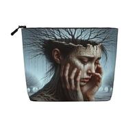 Borsa da viaggio per il trucco Head Art, grande capacità, per donna, impermeabile, monostrato, in imitazione canapa, con cerniera, portatile, organizer per cosmetici.