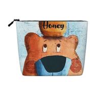 Borsa da viaggio per il trucco Honey Bear di grande capacità per donna, impermeabile, monostrato, in canapa sintetica, con cerniera, portatile, organizer per cosmetici.