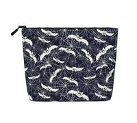 Borsa da viaggio per il trucco in canapa finta a forma di ragno e pipistrello, borsa da toilette ecologica e durevole con cerniera, 9,45 x 6,7 pollici